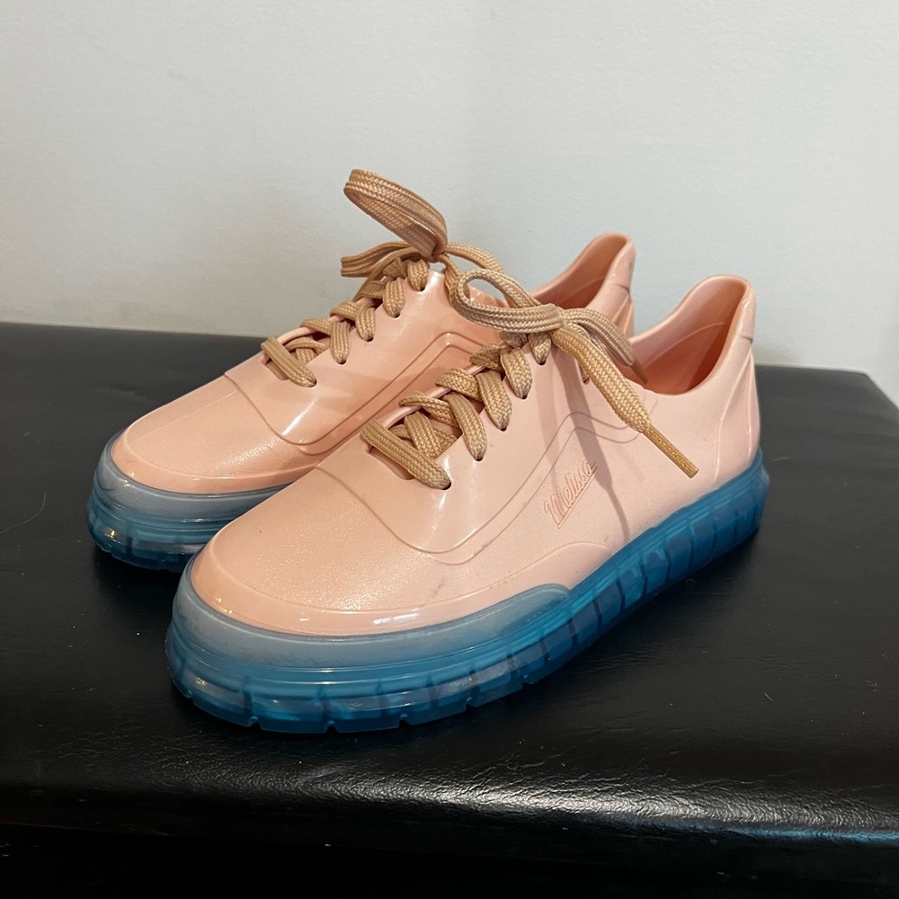 Melissa Woman’s Classic Pink and Blue Sneaker Waterproof Rubber Size US 5 EUK 35
